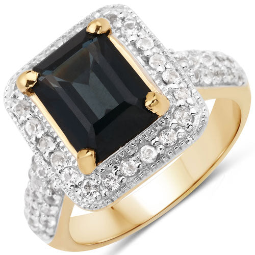 Anillo de plata de ley .925 con topacio azul Londres auténtico de 5,03 quilates y topacio blanco