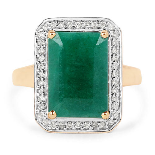 Anillo de 5,71 quilates de Esmeralda Teñida y Diamantes Blancos en Oro Amarillo de 14K