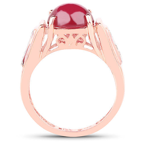 Anillo de plata de ley .925 chapado en oro rosa de 14 quilates con rubí genuino relleno de vidrio de 4,71 quilates y topacio blanco