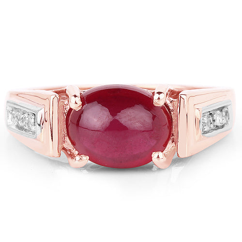 Anillo de plata de ley .925 chapado en oro rosa de 14 quilates con rubí genuino relleno de vidrio de 4,71 quilates y topacio blanco