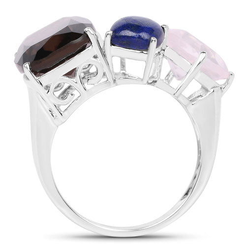 Anillo de plata de ley .925 con varias piedras auténticas de 7,51 quilates