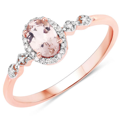 Anillo de oro rosa de 10K con morganita genuina de 0.48 quilates y diamantes blancos
