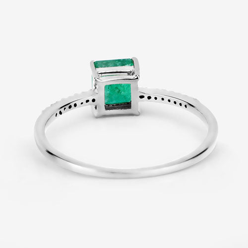 Anillo de oro blanco de 14 quilates con esmeralda zambiana auténtica de 0,64 quilates y diamantes blancos