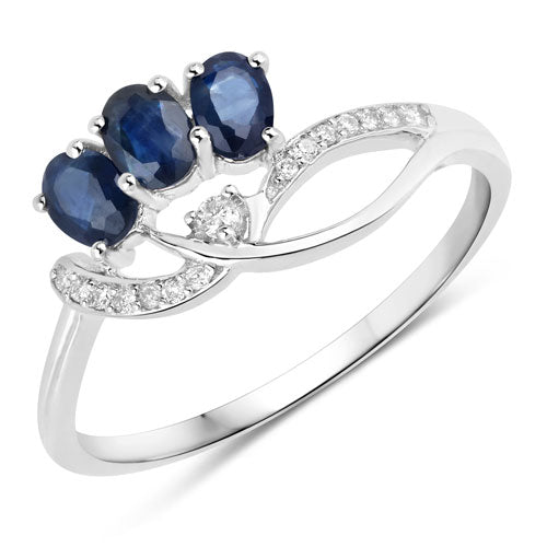 Anillo de oro blanco de 14K con zafiro azul genuino de 0,65 quilates y diamantes blancos