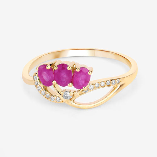 Anillo de oro amarillo de 14K con rubí genuino de 0.71 quilates y diamantes blancos