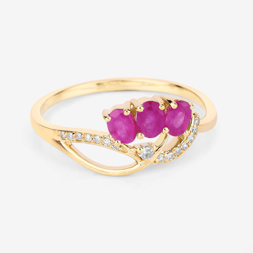 Anillo de oro amarillo de 14K con rubí genuino de 0.71 quilates y diamantes blancos