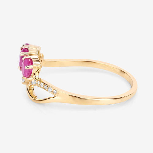 Anillo de oro amarillo de 14K con rubí genuino de 0.71 quilates y diamantes blancos