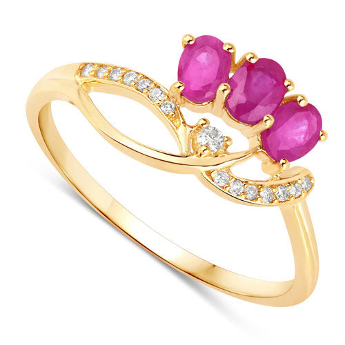 Anillo de oro amarillo de 14K con rubí genuino de 0.71 quilates y diamantes blancos
