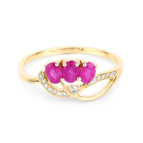 Anillo de oro amarillo de 14K con rubí genuino de 0.71 quilates y diamantes blancos