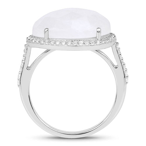Anillo de plata de ley .925 con piedra lunar arcoíris blanca auténtica de 7,33 quilates y topacio blanco