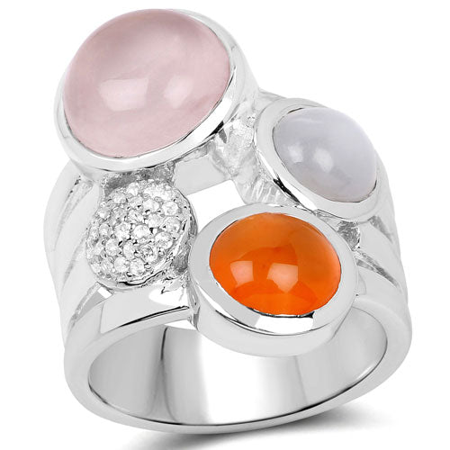 Anillo de Plata de Ley .925 con Piedras Múltiples Genuinas de 5.96 Quilates