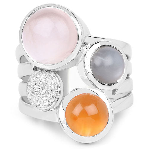 Anillo de Plata de Ley .925 con Piedras Múltiples Genuinas de 5.96 Quilates