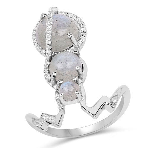 Anillo de plata de ley .925 con labradorita auténtica de 2,79 quilates y topacio blanco
