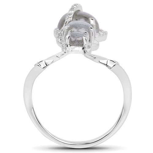 Anillo de plata de ley .925 con labradorita auténtica de 2,79 quilates y topacio blanco