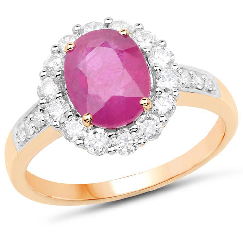 Anillo de oro amarillo de 18 quilates con rubí birmano genuino de 2,84 quilates y diamantes blancos