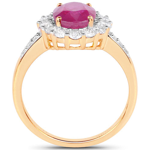 Anillo de oro amarillo de 18 quilates con rubí birmano genuino de 2,84 quilates y diamantes blancos