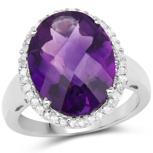 Anillo de plata de ley .925 con amatista genuina de 7,94 quilates y diamantes blancos