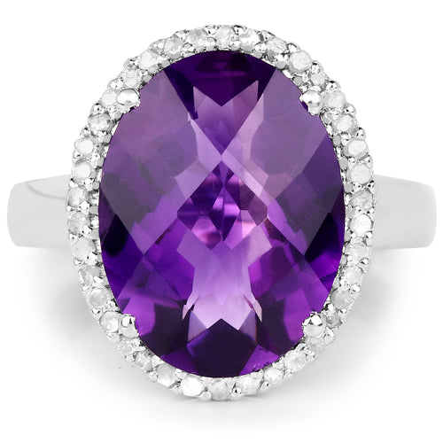 Anillo de plata de ley .925 con amatista genuina de 7,94 quilates y diamantes blancos