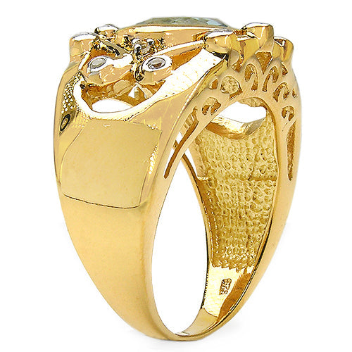 Anillo de plata de ley .925 con topacio azul genuino de 3.42 quilates y topacio blanco, chapado en oro amarillo de 14K