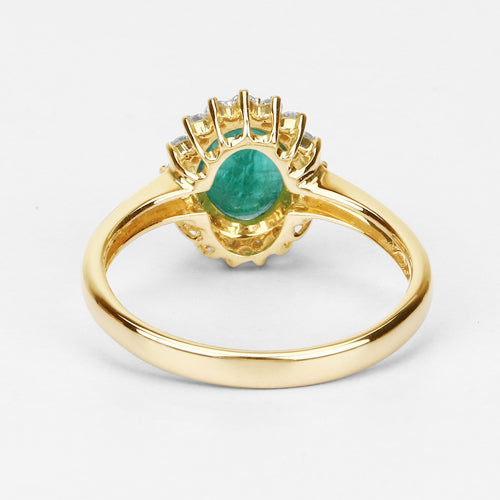 Anillo de oro amarillo de 10 quilates con esmeralda zambiana auténtica de 1,39 quilates y diamantes blancos