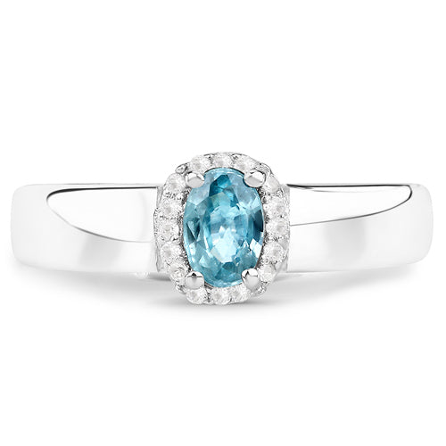 Anillo de Plata de Ley .925 con Circones Azules y Blancos Genuinos de 0.68 Quilates