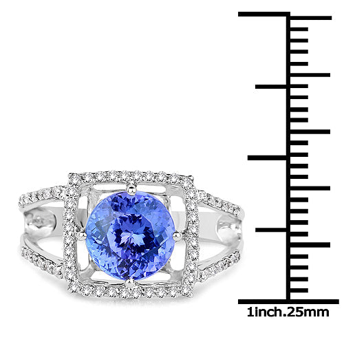 Anillo de oro blanco de 14 quilates con tanzanita auténtica de 3,26 quilates y diamantes blancos
