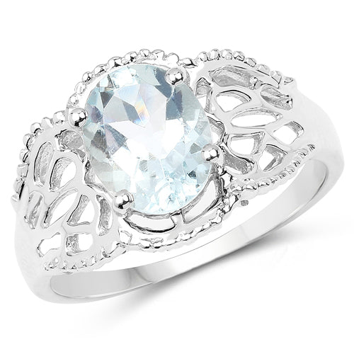 Anillo de aguamarina auténtica de 1,50 quilates de plata de ley .925