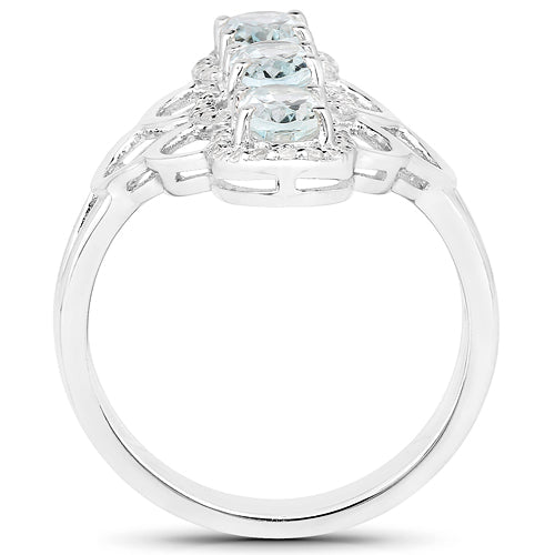 Anillo de plata de ley .925 con aguamarina auténtica de 1.54 quilates y circonita blanca