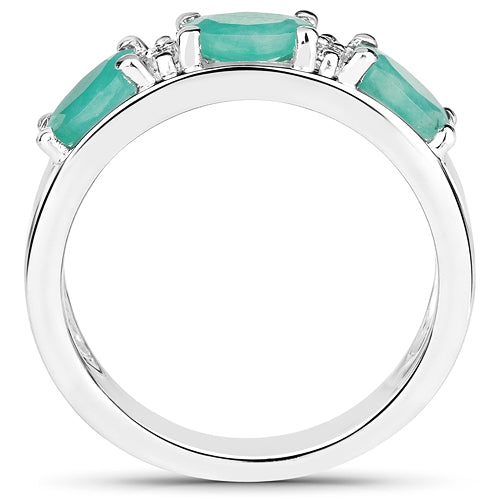 Anillo de Plata Fina .925 con Esmeralda Genuina y Topacio Blanco de 1.38 Quilates