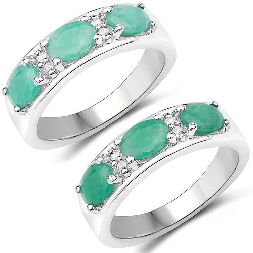 Anillo de Plata Fina .925 con Esmeralda Genuina y Topacio Blanco de 1.38 Quilates