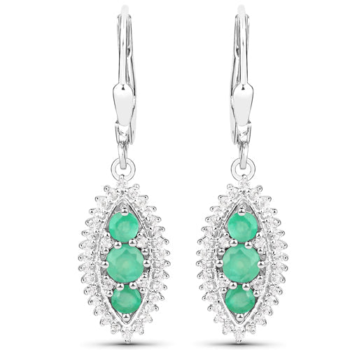 Juego de joyas de 3 piezas de plata de ley .925 con esmeralda zambiana genuina de 3.52 quilates y topacio blanco (anillo, pendientes y colgante con cadena)