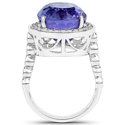 Anillo de oro blanco de 18 quilates con tanzanita genuina de 18,50 quilates y diamantes blancos