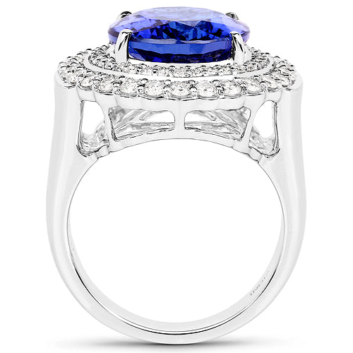 Anillo de oro blanco de 18 quilates con tanzanita genuina de 10,79 quilates y diamantes blancos