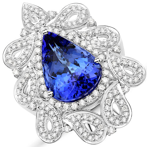 Anillo de oro blanco de 18 quilates con tanzanita genuina de 11,68 quilates y diamantes blancos
