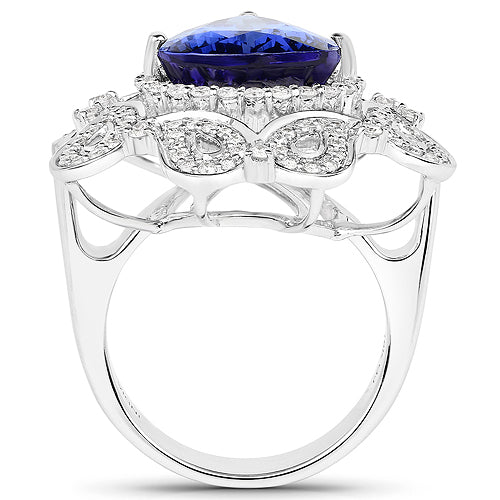 Anillo de oro blanco de 18 quilates con tanzanita genuina de 11,68 quilates y diamantes blancos