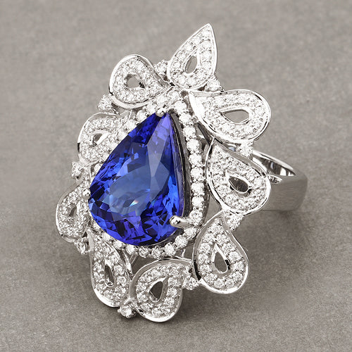 Anillo de oro blanco de 18 quilates con tanzanita genuina de 11,68 quilates y diamantes blancos