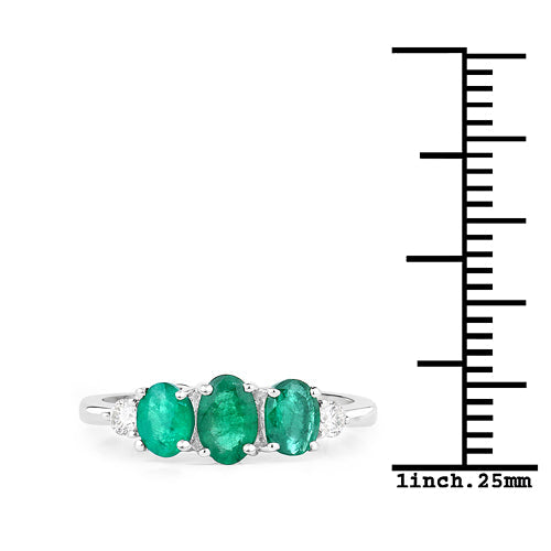 Anillo de oro blanco de 14K con esmeralda zambiana auténtica de 1.14 quilates y diamantes blancos