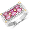 Anillo de oro amarillo de 14K con rubí genuino de 1,77 quilates y diamante blanco con plata de ley .925