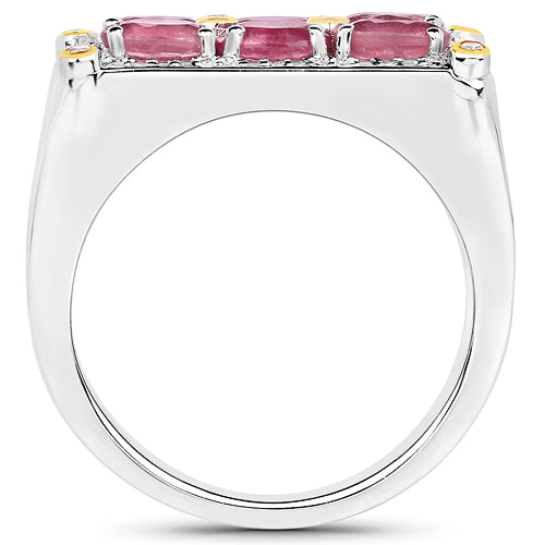 Anillo de oro amarillo de 14K con rubí genuino de 1,77 quilates y diamante blanco con plata de ley .925