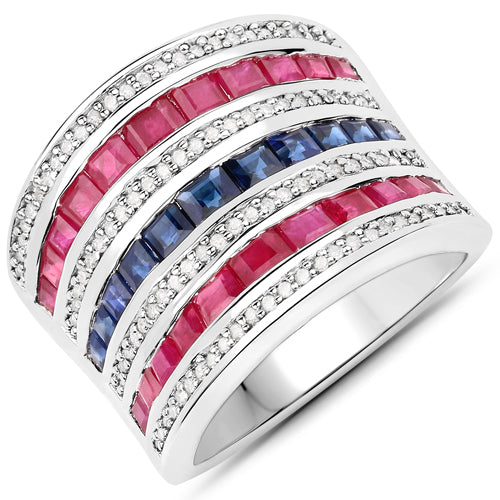 Anillo de Plata de Ley .925 con Piedras Múltiples Genuinas de 3.36 Quilates
