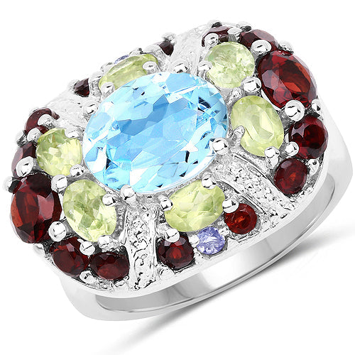 Anillo de plata de ley .925 con varias piedras preciosas genuinas de 5.43 quilates