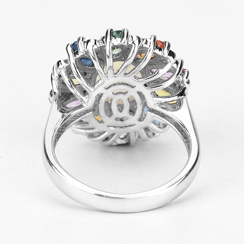 Anillo de plata de ley .925 con ópalo etíope genuino de 3.92 quilates, zafiro multicolor y diamantes blancos