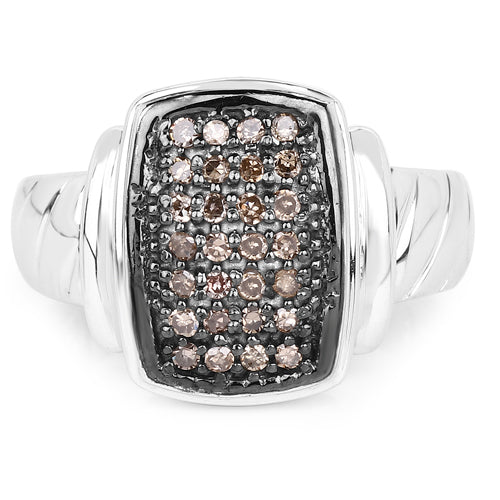 Anillo de plata esterlina .925 con diamante de champán auténtico de 0.22 quilates