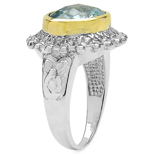 Anillo de plata de ley .925 de dos tonos con topacio azul genuino de 5,01 quilates y topacio blanco