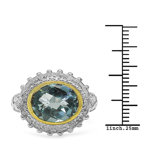 Anillo de plata de ley .925 de dos tonos con topacio azul genuino de 5,01 quilates y topacio blanco