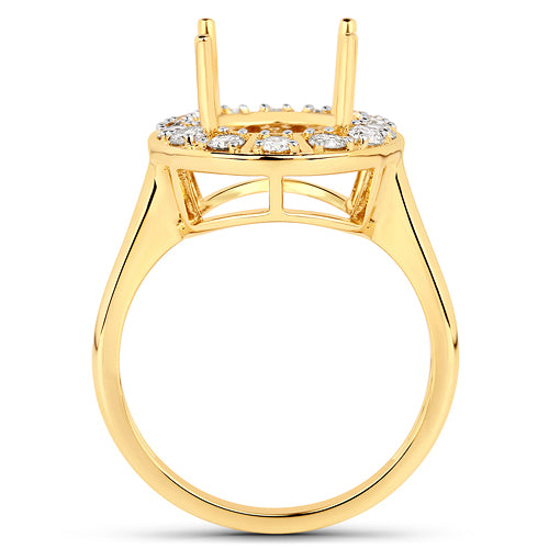 Anillo semimontado de oro amarillo de 14K con diamante blanco auténtico de 0.42 quilates - para gema ovalada de 11x9mm