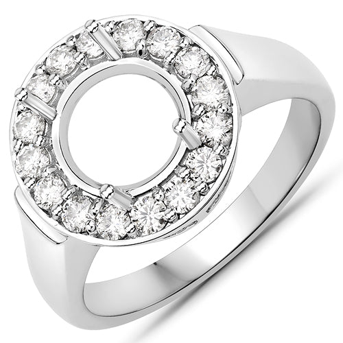 Anillo Semimontado de Oro Blanco de 14K con Diamante Blanco Genuino de 0,48 Quilates - para Gema Redonda de 8,00mm