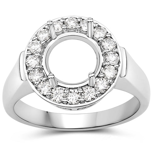 Anillo Semimontado de Oro Blanco de 14K con Diamante Blanco Genuino de 0,48 Quilates - para Gema Redonda de 8,00mm