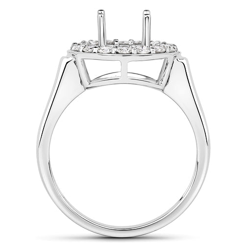 Anillo Semimontado de Oro Blanco de 14K con Diamante Blanco Genuino de 0,48 Quilates - para Gema Redonda de 8,00mm