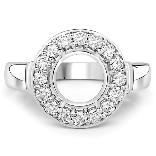 Anillo Semimontado de Oro Blanco de 14K con Diamante Blanco Genuino de 0,48 Quilates - para Gema Redonda de 8,00mm